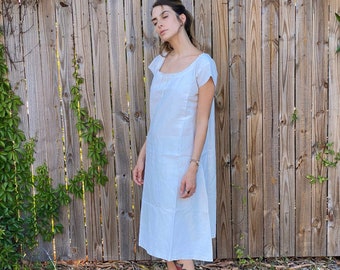 Antique Embroidered Nightgown / Hand Scalloped Peasant Dress / Haute Hippie Dress / 1910's Nightgown / Natural Linen / Bohemian Dreams