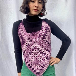 Granny Square Hippie Top / Crop Top / Light and Dark Purple Granny Sweater / Open Back Festival Top