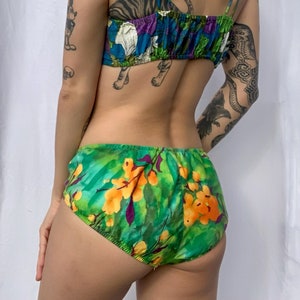 60&#39;s Bikini Bottoms /  Blue and Green Floral Print / Teensy Bathing Suit / Resort Wear / Vintage Swimsuit / Sixties Swimmy