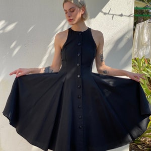 Cotton Summer Dress / Wedding Guest Dress / Resort Vacation Dress / 1980's Designer Dress / Black Structural Dress image 1