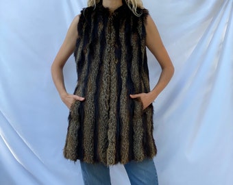 1970s Fur Waist Coat / Luxe Bohemian Long Paneled Sleeveless Fur Coat / Brown Sixties Seventies Coat / Gorgeous Fur Vest