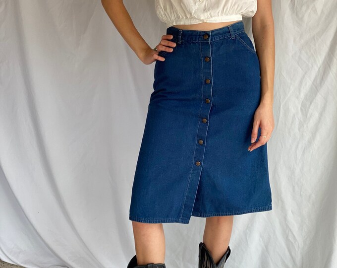 70s Denim Skirt / Vintage Jean Snap up Front Skirt / Midi - Etsy