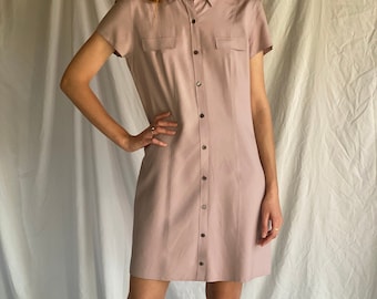 90's Minimal Dress / Button Front Basic Dress / Easy Summer Dress / Old J. Crew Dress / Classic y2k Nineties Collar Dress