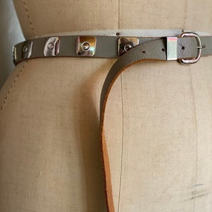 27-30.5&quot; Waist Belt / Vintage Gray and Silver Hardware Belt / Statement Belt / Thin Leather Belt