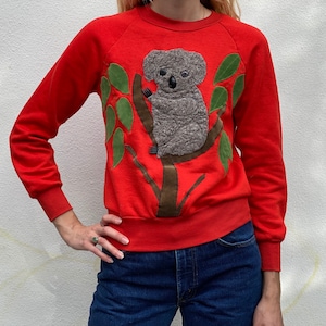 Vintage Koala Sweatshirt Pullover / Button Eyes and Fork Hands Appliqué Sweater