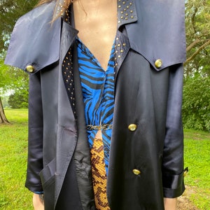 Vintage Studded Satin Blazer / 80&#39;s 90&#39;s Oversized Blazer Jacket / Shoulder Padded Jacket