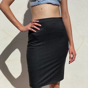 y2k Escada Skirt / 27-28&quot; Waist Charcoal High Waist Midi Skirt / Secretary CEO Skirt / High Waist Minimal Mini Skirt / Winter Work Skirt