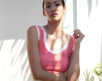 70's Terry Cloth Tank Top / Pink Towel Top / Seventies Number / Resortwear / Fitted Slim Cut Tank Top / Beach Cover Up Sportswear