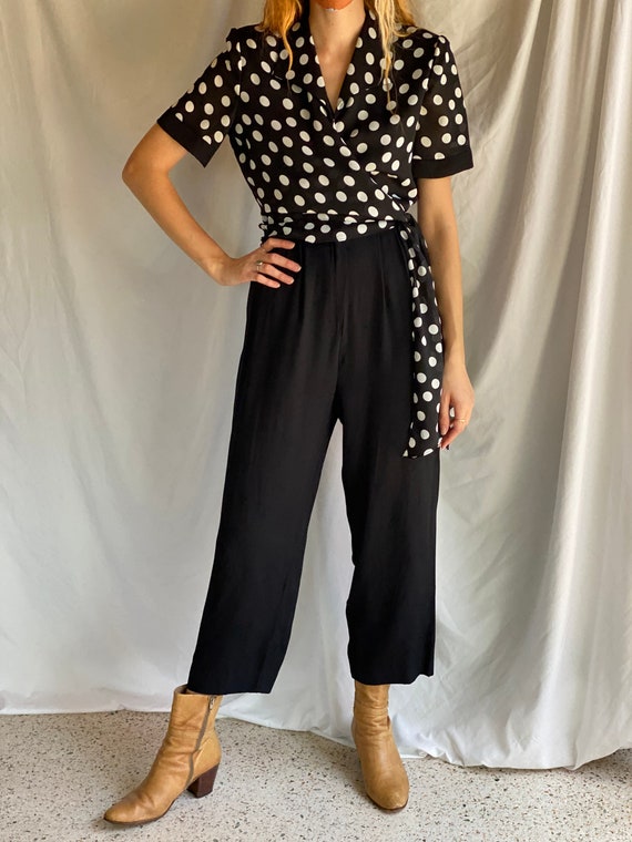 1990s Jumpsuit / Polka Dot Wrap Top Onesie / Ones… - image 6