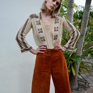 70s Leather Gaucho Pants / Copper Brown Suede Leather Pants / Seventies High Waist Gauchos / High Waist Trousers / High Waters image 2