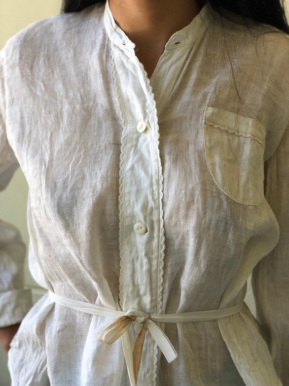 Antique Shirt / Primitive Work Wear / Cream Peasa… - image 4