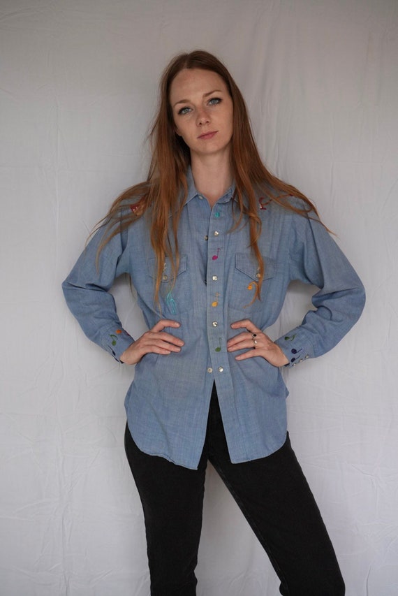 Vintage Western Shirt / Chambray Embroidered Shir… - image 2