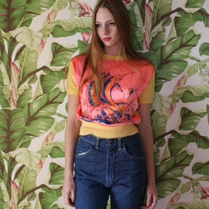 1940&#39;s Marlin Shirt / Sportwear Knit Acid Neon Pink Lemon Sweater Shirt / Knitwear / Early Forties / 1930&#39;s Novelty Shirt / Rare Fish Print