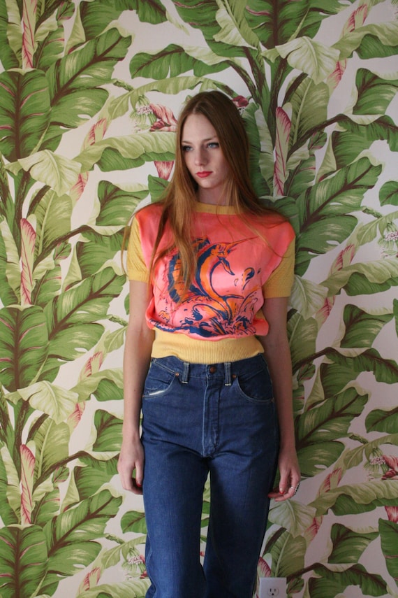 1940's Marlin Shirt / Sportwear Knit Acid Neon Pi… - image 1