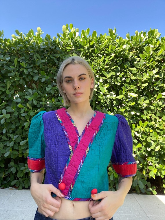 Quilt Crop Jacket / Jeanne March Vintage Quilt To… - image 3