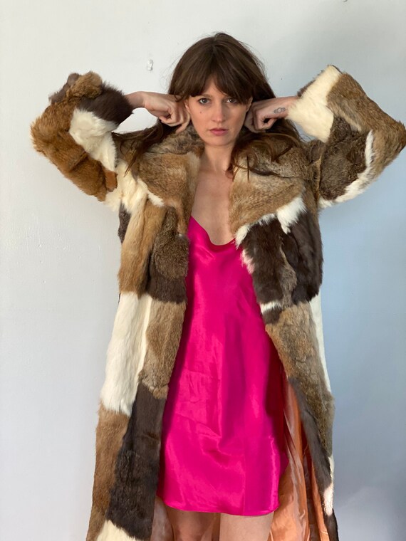 1970's Rabbit Fur Coat / Patchwork Penny Lace Coat
