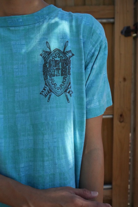 80's Tshirt /Earth Tribe Surf Tshirt / Aqua Blue … - image 4