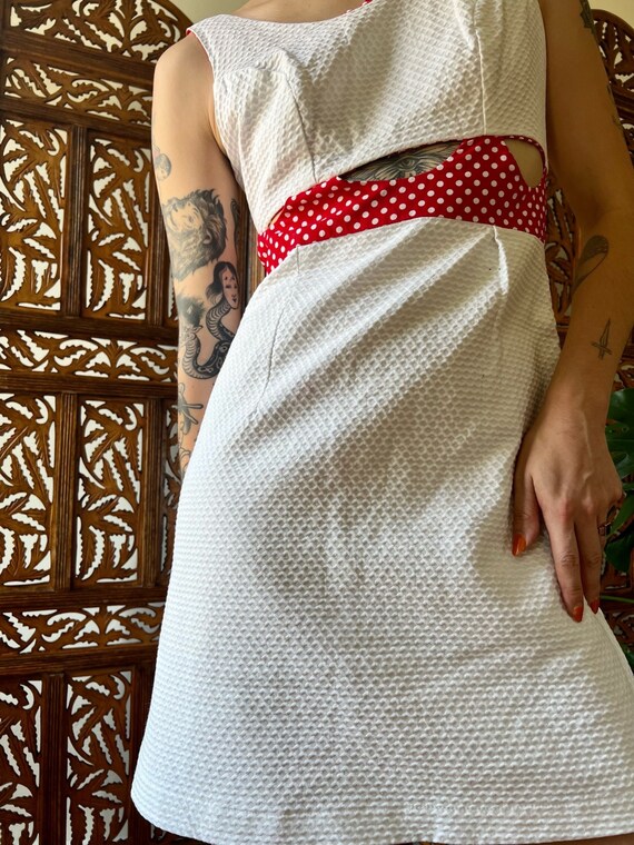 Cut Out 60's Mini Dress / Red and White Polka Dot… - image 7