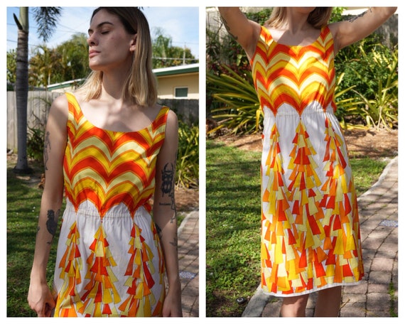 1960's Emilio Pucci Dress / Cotton Printed Modern Dress / 