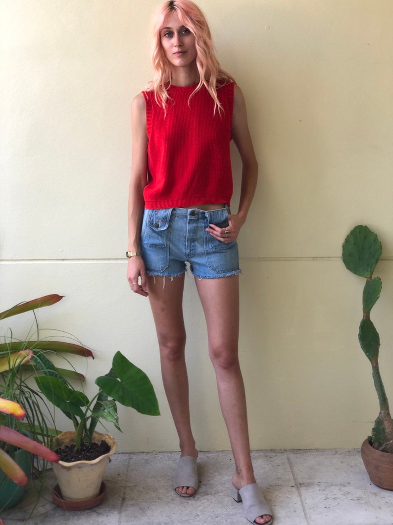 30 Waist Denim Cut Offs FOXY Denim Shorts low Rise Patched Denim Hot Pants Patchwork Light Wash Jean Shorts Fox with a big Heart