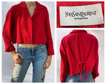 YSL Rive Gauche Copped Jacket / Yves Saint Laurent Swing Jacket / Red Wool Blazer / Red Suit Jacket