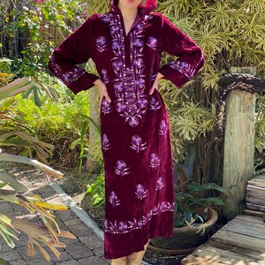 70's Hooded Dress in Velvet / 1960's Embroidered Velvet Maxi Gown / Holiday Party Dress / Bell Sleeves / Haute Hippie image 4