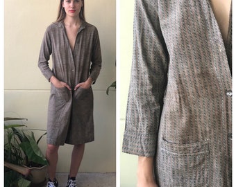 Antique Calico Chore Dress / 1910's Cotton Workwear Tunic / Original Workwear Dress / Teens Antique / Collar Dress