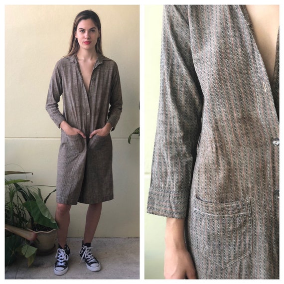 Antique Calico Chore Dress / 1910's Cotton Workwea