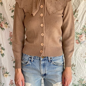 Vintage Cardigan / Knit Sweater with Cape Sequins and 3D Flowers / Hipster Knitwear / Cozy Winter / 80's Granny Sweater image 4