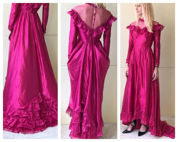 knee length dresses for ladies Fuchsia Sequin Long Train Mermaid Feather Shoulder Prom Dress main image 1