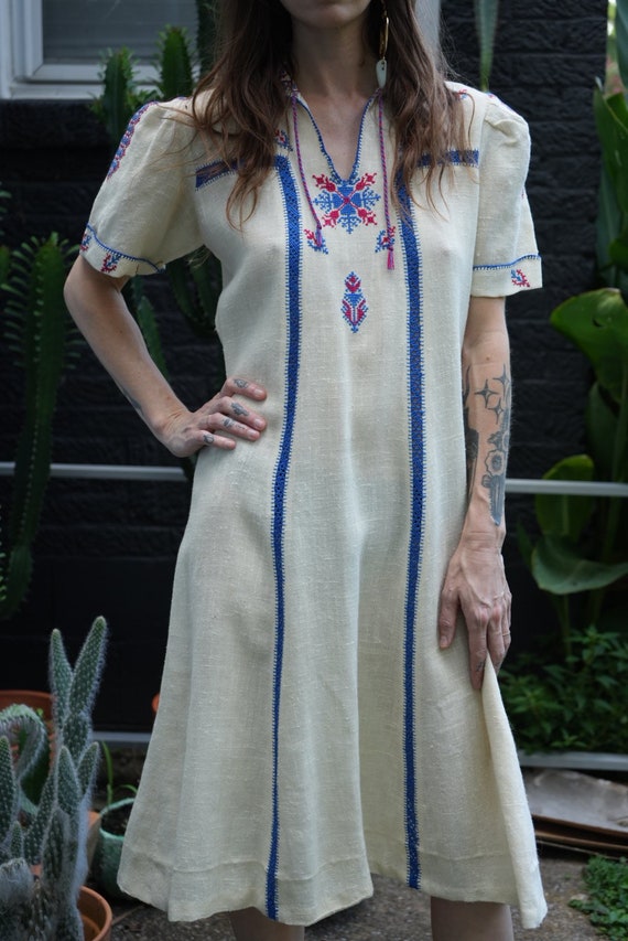 Vintage 1930s Dress / Rare Embroidered Cotton Dre… - image 9