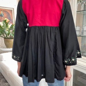 70s Vintage Blouse / Embroidered Colorful Summer Blouse with Metal Bells / Bell Sleeves image 2