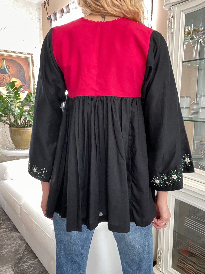 70s Vintage Blouse / Embroidered Colorful Summer Blouse with Metal Bells / Bell Sleeves image 2