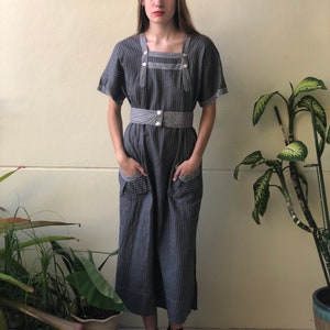 Antique Chore Dress / 1910's Cotton Workwear Tunic / Gray Calico Printed Dress / Original Workwear Dress / Teens Antique / Check Dress image 4