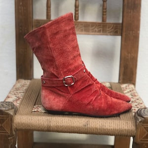 Size 5 / Red Suede Boots / Shorties / Southwest Boots / Slouchy Eighties Boots / Red Leather Short Boots