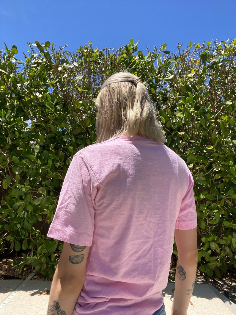 90's Tshirt / Palm Beach Pink Solid Print Jersey Tshirt / Pocket Tee / 100 Percent Cotton T-shirt image 3