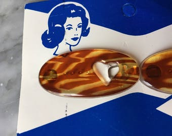 1950's Deadstock Barrettes / Tortoise Shell Heart Cut Out / Autumnal Hair Clips / New Old Stock