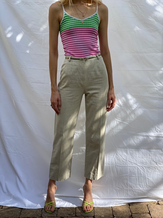 60s Cotton Trousers / Light Tan Linen Rayon and Co