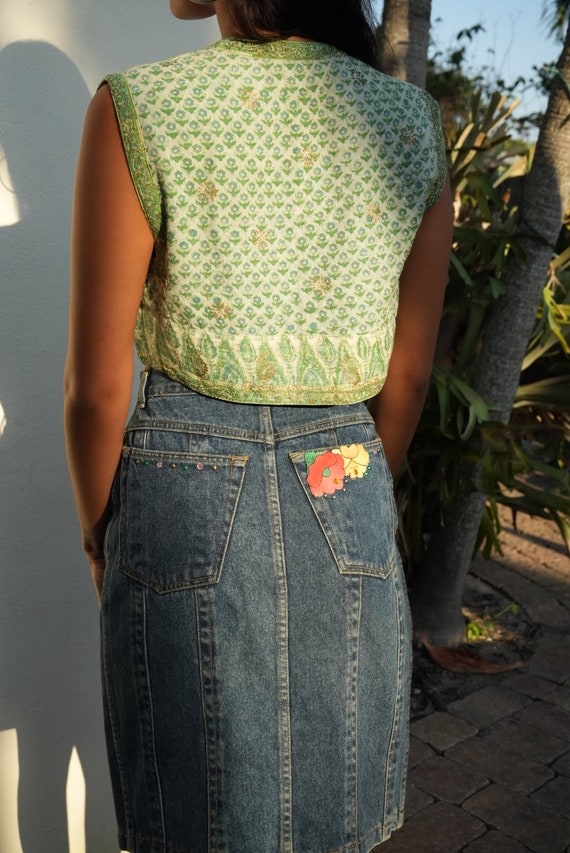 Vintage Denim Skirt / 28" Waist Rhinestone Studde… - image 7