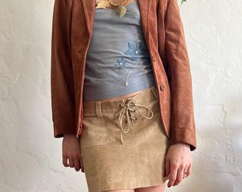 Chaqueta de cuero de los años 70 / Blazer de ante / Chaqueta de cuero marrón cobre vintage