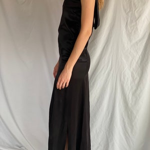 20s Satin Dress / LBD Bias Cut Rhinestone Neckline Detail / Evening Gown Cocktail Party / Looped Fringe Dress image 3