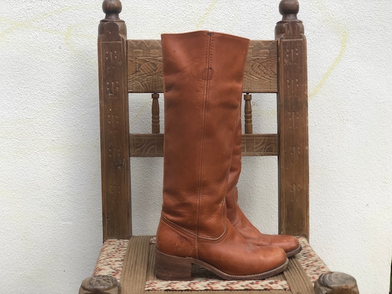 Size 5 1970's Frye Campus Boots / Light Brown Leat