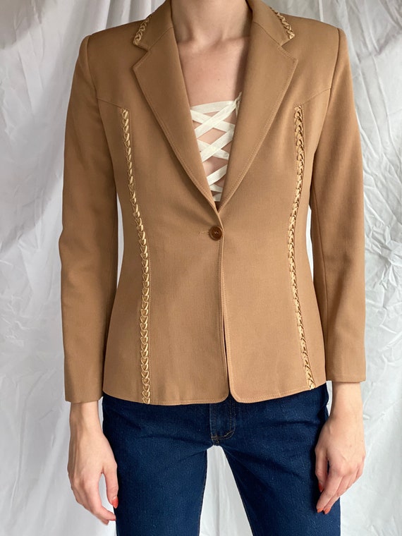 y2k Vertigo Blazer / Camel Designer Jacket / Brown Bl Gem