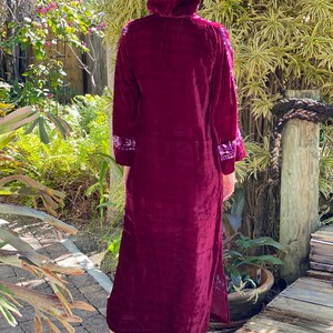 70's Hooded Dress in Velvet / 1960's Embroidered Velvet Maxi Gown / Holiday Party Dress / Bell Sleeves / Haute Hippie image 5