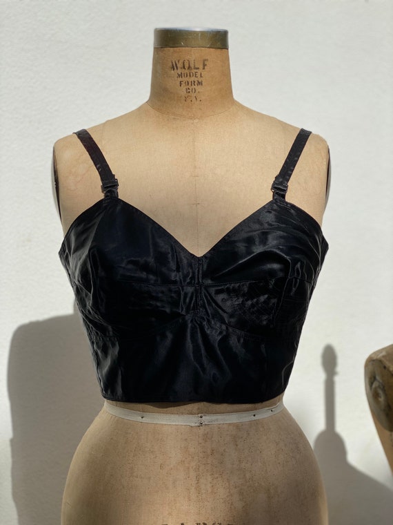 1950s Bra Bustier / Size 40 Rayon and Cotton Blac… - image 7