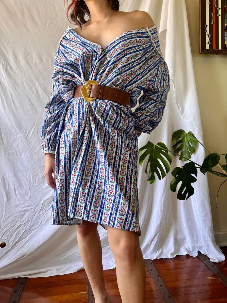 Vintage Flannel Dress / Granny Nightgown / Tunic Shift / Shirt Dress / Floral Night Dress / Nightgown Tunic image 6
