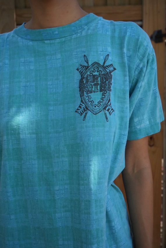 80's Tshirt /Earth Tribe Surf Tshirt / Aqua Blue … - image 10
