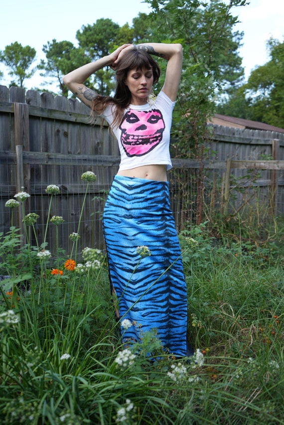 90s Tiger Stripe Skirt / y2k Body Con Midi Skirt /