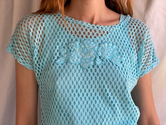 80's Mesh Shirt / Netted Sheer shirt / Mesh Summe… - image 7