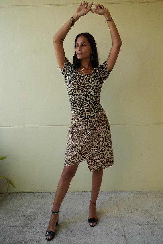 Leather Mini Skirt /Leopard Animal Printed Wrap S… - image 1